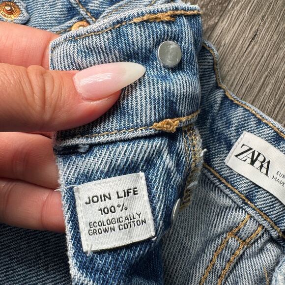 Zara Distressed Blue High Rise Button Up Jean Denim Shorts Size 6 - Picture 6 of 7
